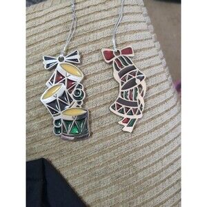 Vintage Russ Berrie Holiday Highlights Stained Glass 2 Piece Drums And Bells
